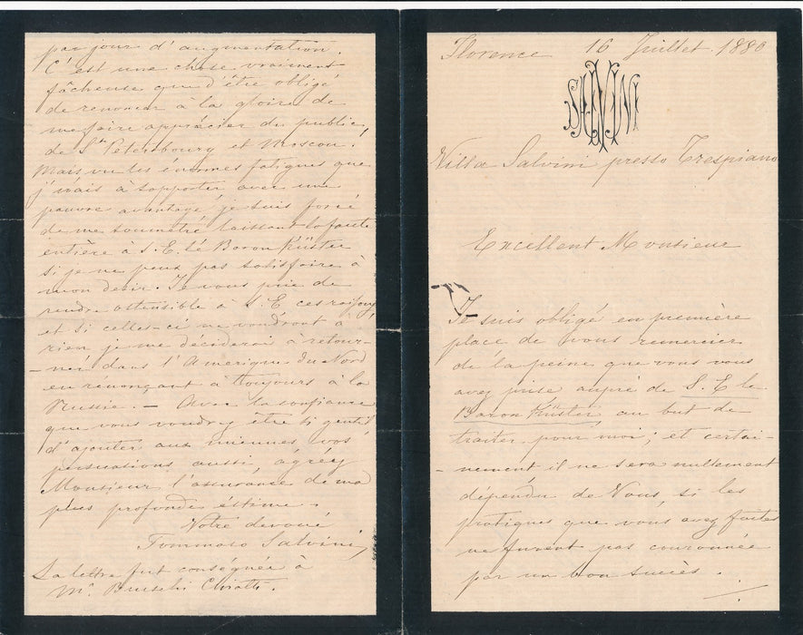 Tommaso SALVINI prix théâtre Russie Karl von Küster belle lettre autographe