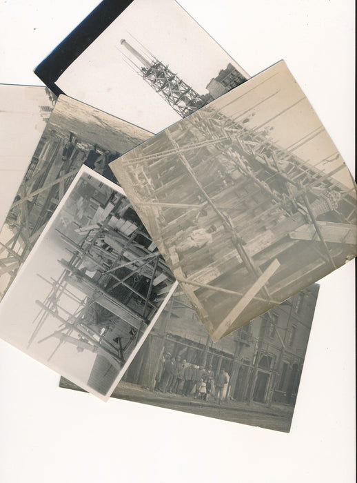 6 photos échafaudage en bois construction photographie argentique c. 1910-1920