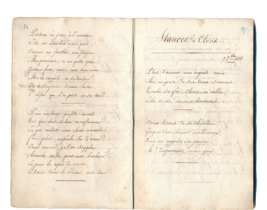 ANONYME Mes loisirs carnet 50 chansons  1818 manuscrit Béranger