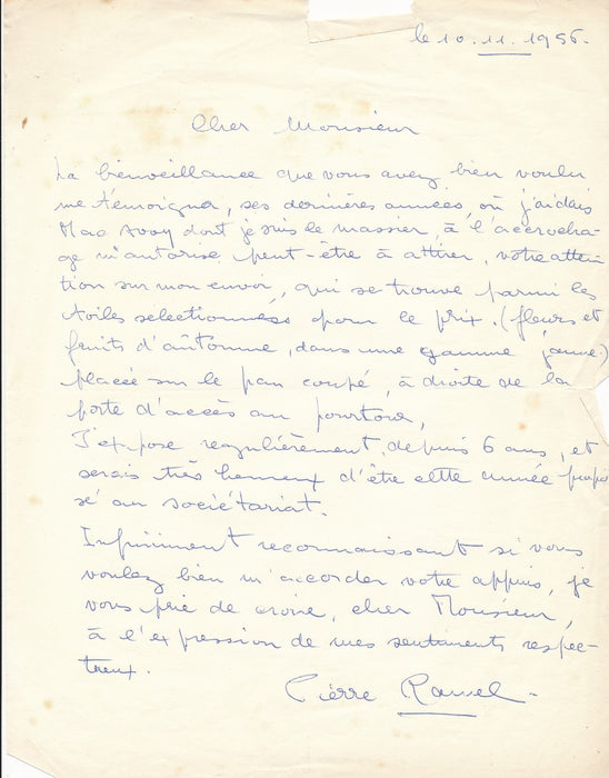 Pierre Ramel peintre lettre autographe veut être sociétaire salon Automne