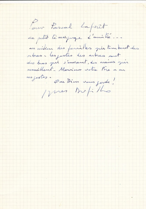 Jacques Dufilho billet autographe signé très bel hommage Laforêt