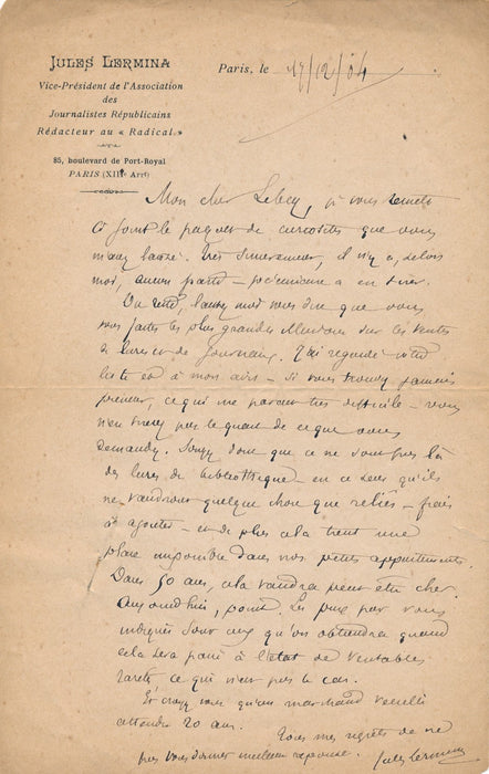 Jules Lermina 4 lettres autographes à Alexis Lebey libre penseur anarchisme