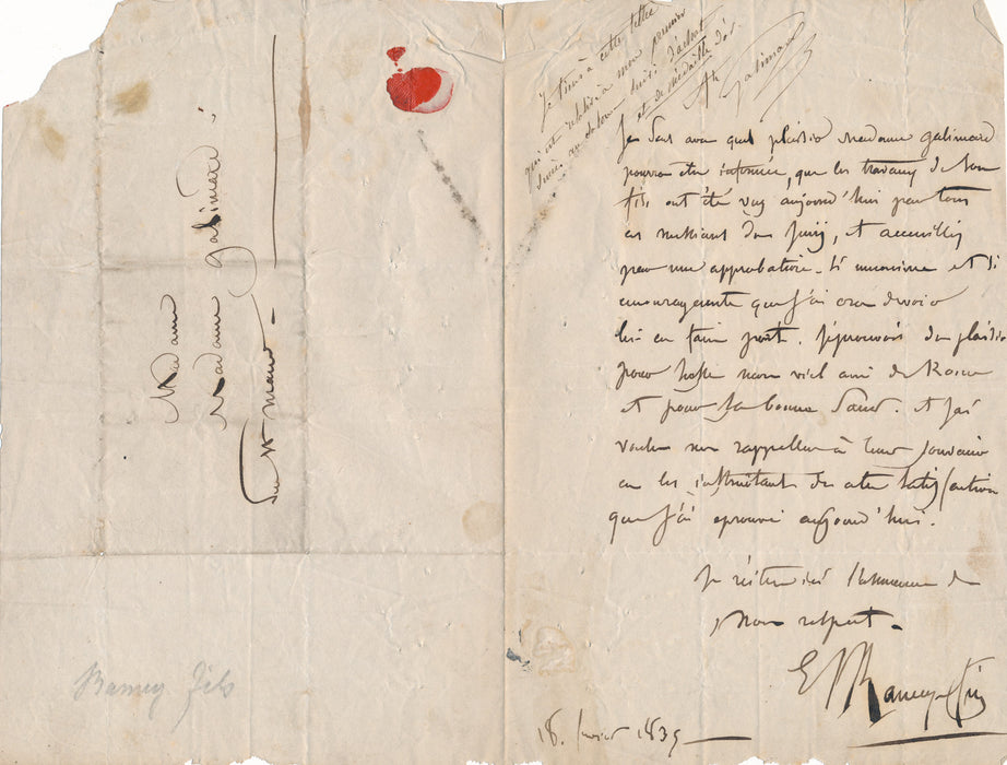 XIXe s. le sculpteur Etienne Jules RAMEY : les débuts d'Auguste Galimard lettre autographe signée