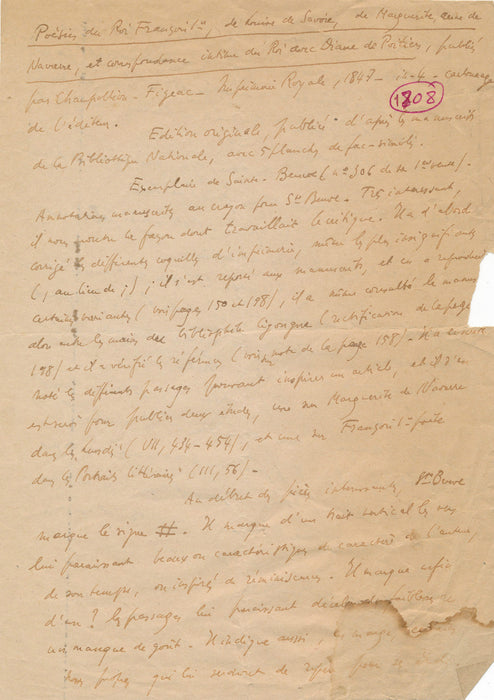 Littérature étude anonyme Sainte-Beuve annotée recueil poésie Champollion-Figeac